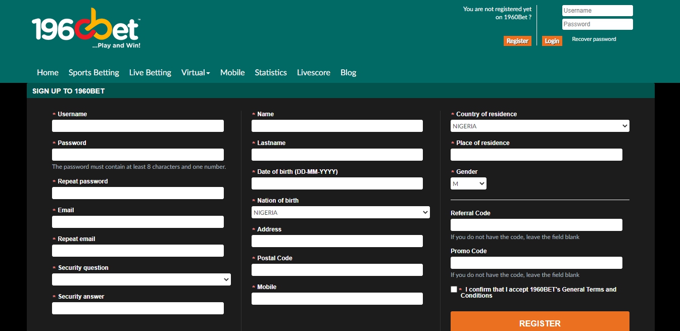 1960bet registration form