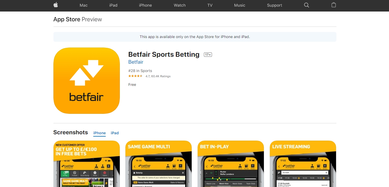 Betfair App for iOS